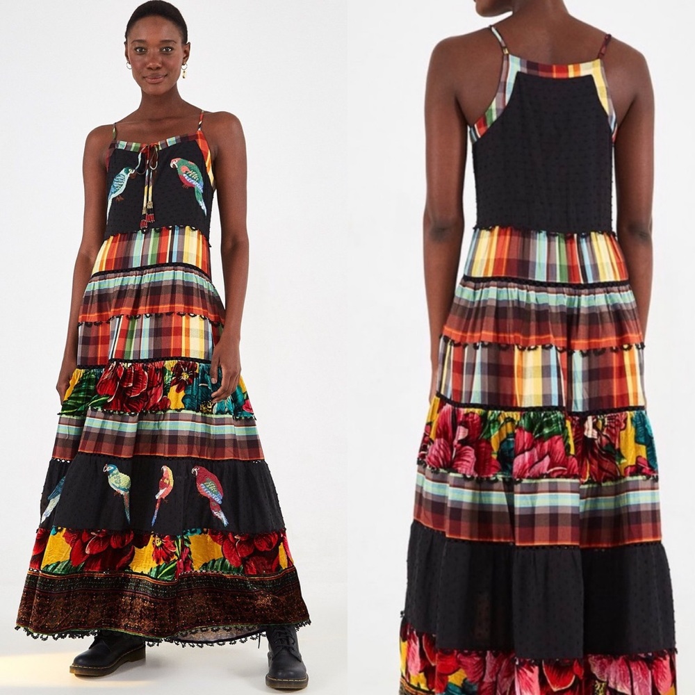 NWT Farm Rio Winter Garden Tiered Maxi Dress